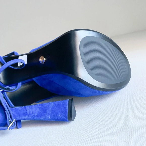 Zara Suede Blue High  Heel Platform Open Tie Tie Ankle Heels 40 - Picture 8 of 8